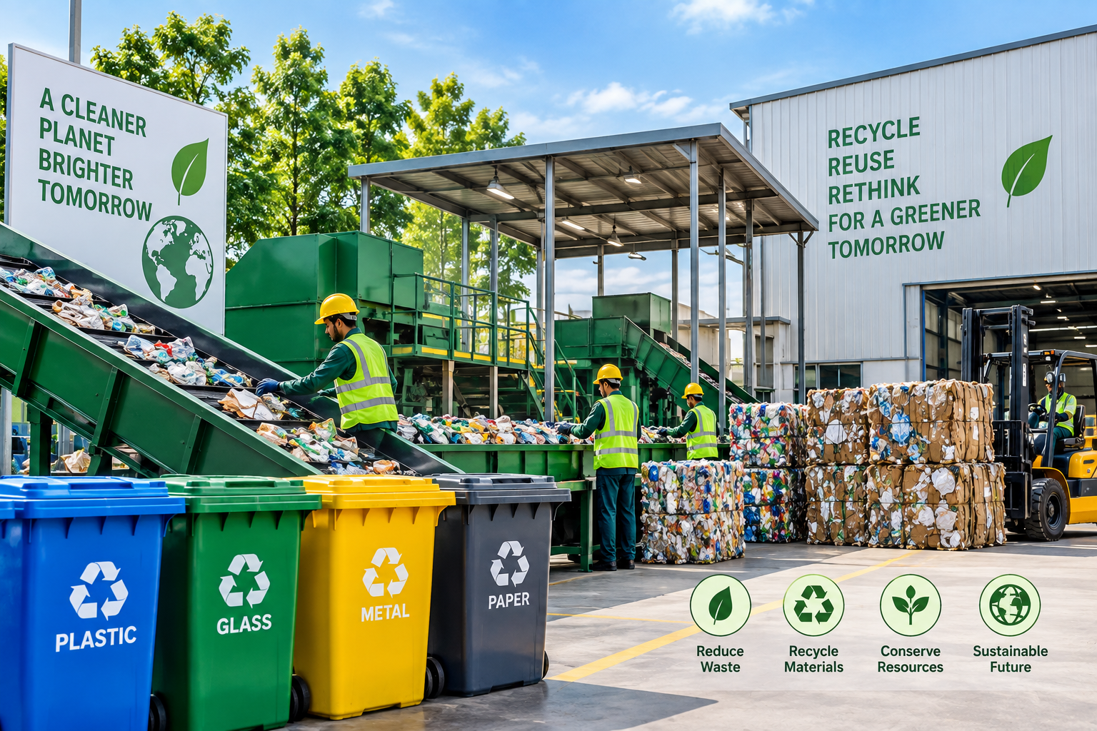 Industrial recycling facility and material sorting